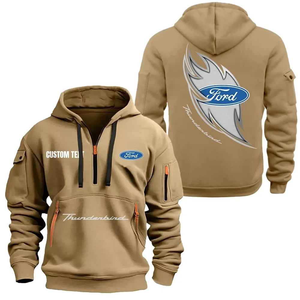 ford thunderbird hoodie half zipper car1701112083 car all over print hoodie half zipper khaki