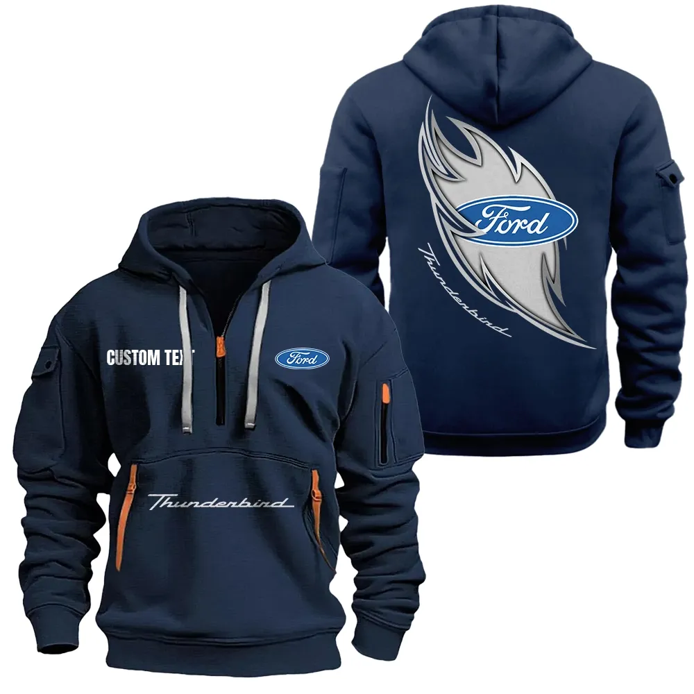 ford thunderbird Hoodie Half Zipper CAR1701112083, CAR All Over Print Hoodie Half Zipper - Navy