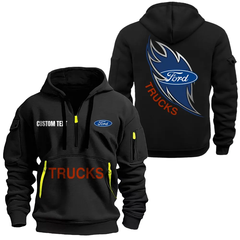 ford truck Hoodie Half Zipper CAR1701112084, CAR All Over Print Hoodie Half Zipper - Black