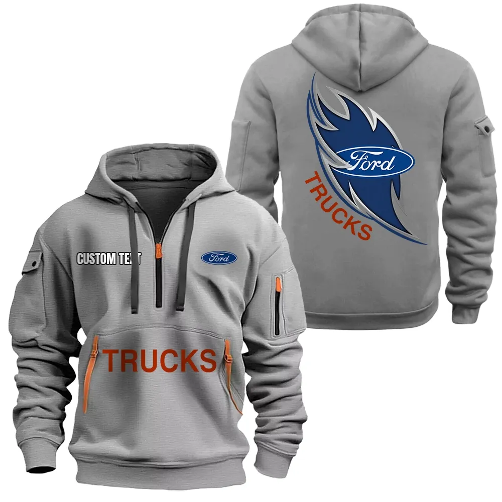 ford truck Hoodie Half Zipper CAR1701112084, CAR All Over Print Hoodie Half Zipper - Gray