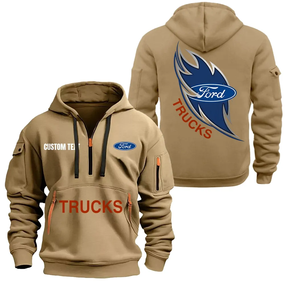 ford truck hoodie half zipper car1701112084 car all over print hoodie half zipper khaki