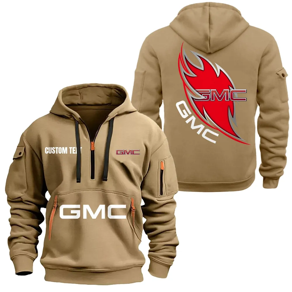 GMC Hoodie Half Zipper CAR1701112089, CAR All Over Print Hoodie Half Zipper - Khaki