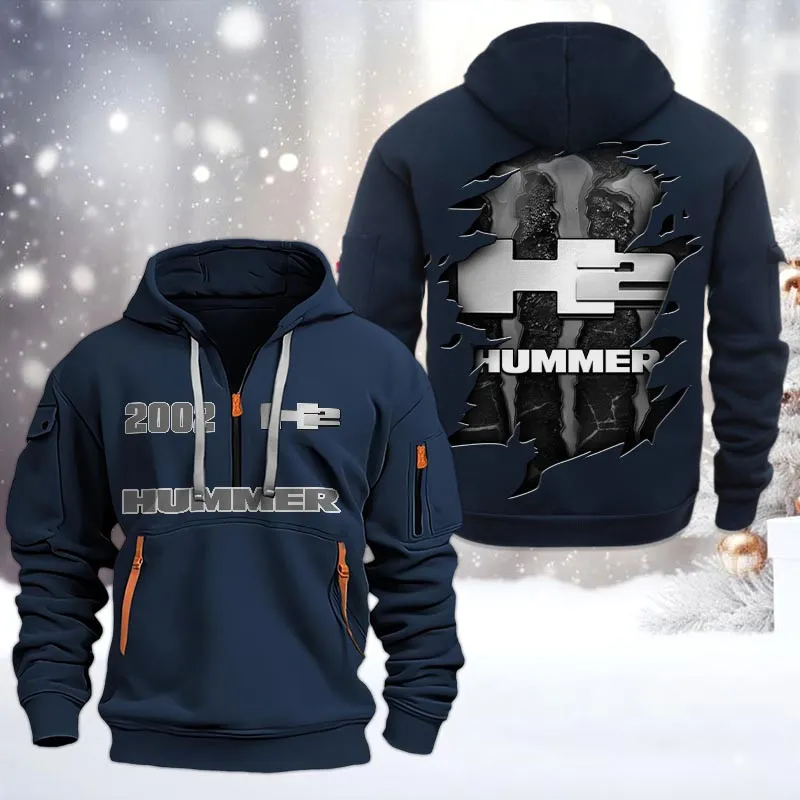 H2 Hummer Half Zip Hoodie, All Over Print Half Zip Hoodies For Men CAR198032774 - Navy