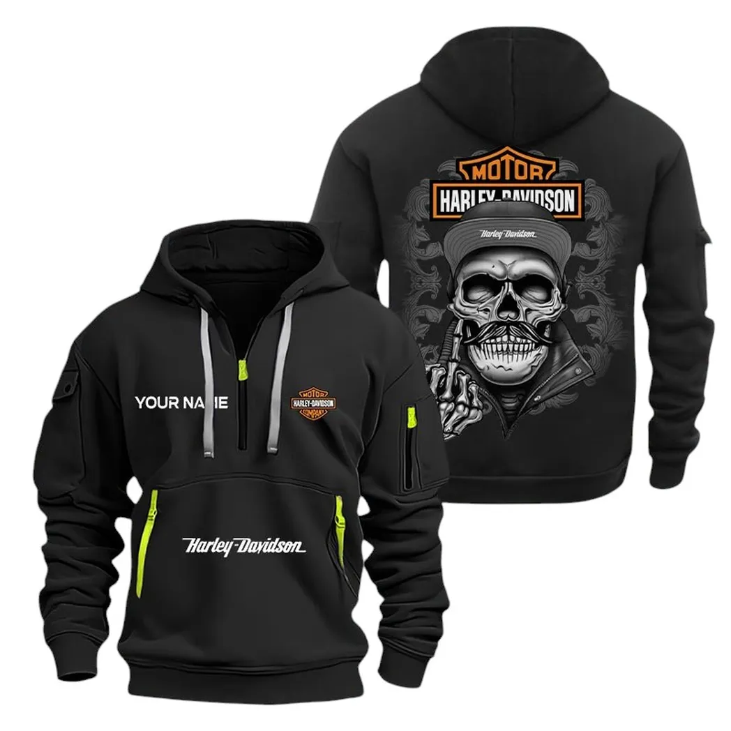 Harley Davidson Half Zip Hoodie For Men, Gift For Harley Davidson Fan CAR166022625180 - Black