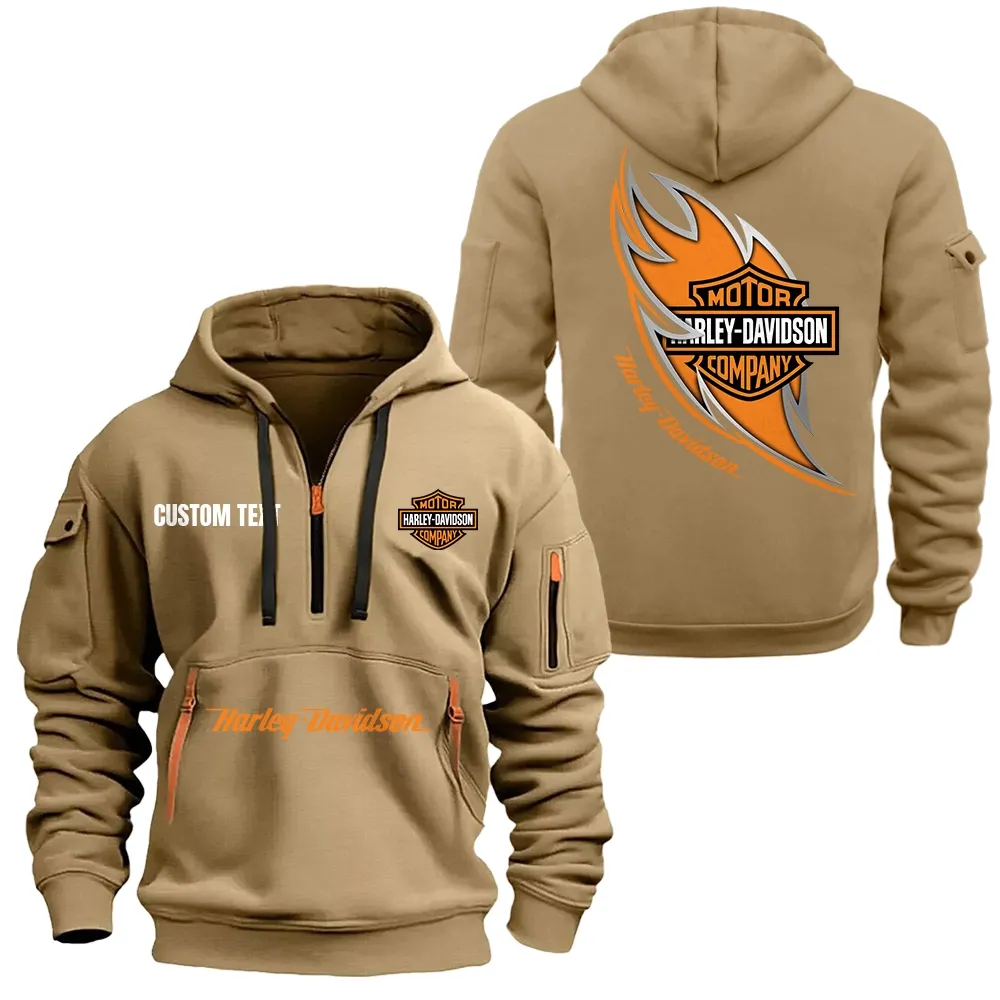 Harley Davidson Hoodie Half Zipper CAR1701112092, CAR All Over Print Hoodie Half Zipper - Khaki