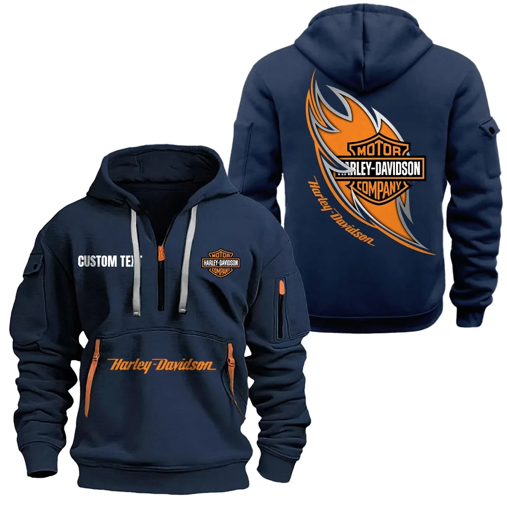 Harley Davidson Hoodie Half Zipper CAR1701112092, CAR All Over Print Hoodie Half Zipper - Navy