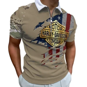 Harley Davidson Zipper Polo Shirt MOTOR340213035, Gift For Harley Davidson Fan