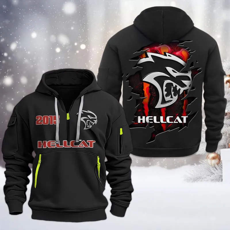 Hellcat Half Zip Hoodie, All Over Print Half Zip Hoodies For Men CAR198032789 - Black