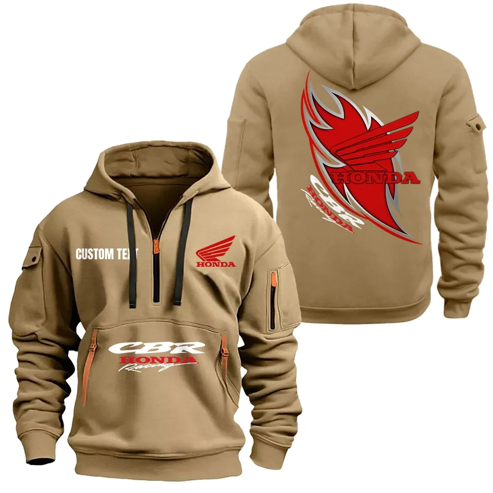 Honda CBR Hoodie Half Zipper CAR1701112096, CAR All Over Print Hoodie Half Zipper - Khaki