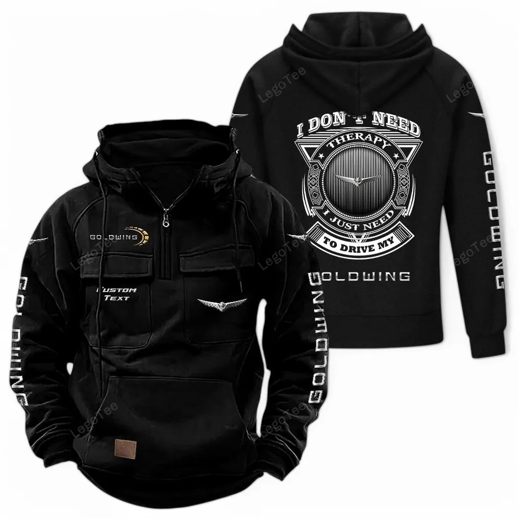 Honda Gold Wing Tactical Quarter Zip Hoodie CAR106021525052, Gifts For Men, Him, Husband, Boyfriend - Black