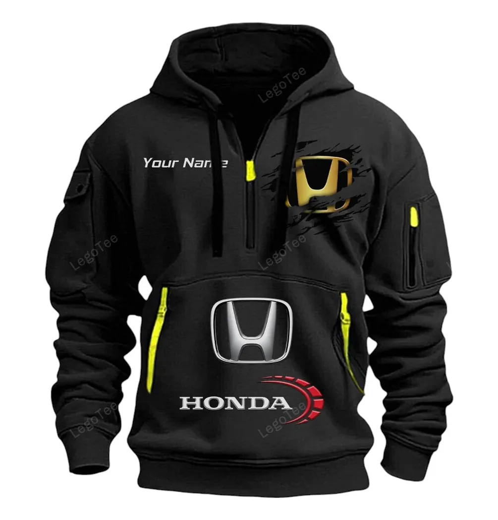 Honda Half Zip Hoodie CAR113021425806, Best Gift for Him, Husband, Boyfriend - Black honda half zip hoodie car113021425806 best gift for him husband boyfriend black jpyar