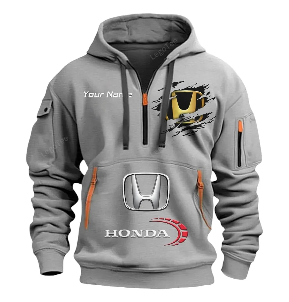 Honda Half Zip Hoodie CAR113021425806, Best Gift for Him, Husband, Boyfriend - Gray honda half zip hoodie car113021425806 best gift for him husband boyfriend gray dvqok