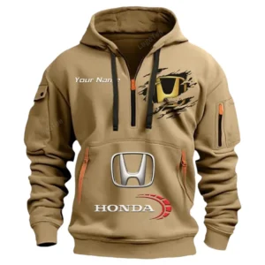 Honda Half Zip Hoodie CAR113021425806, Best Gift for Him, Husband, Boyfriend - Khaki