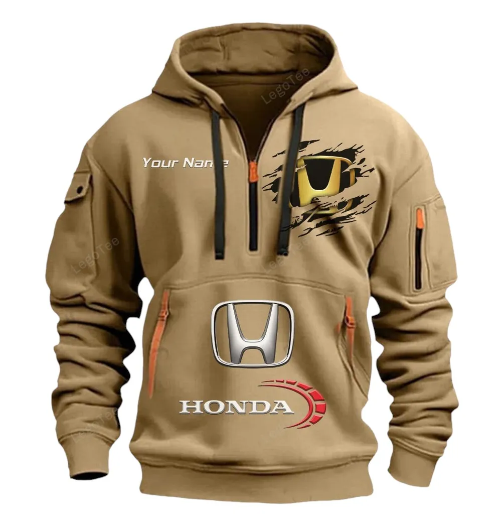 Honda Half Zip Hoodie CAR113021425806, Best Gift for Him, Husband, Boyfriend - Khaki honda half zip hoodie car113021425806 best gift for him husband boyfriend khaki jcw7n