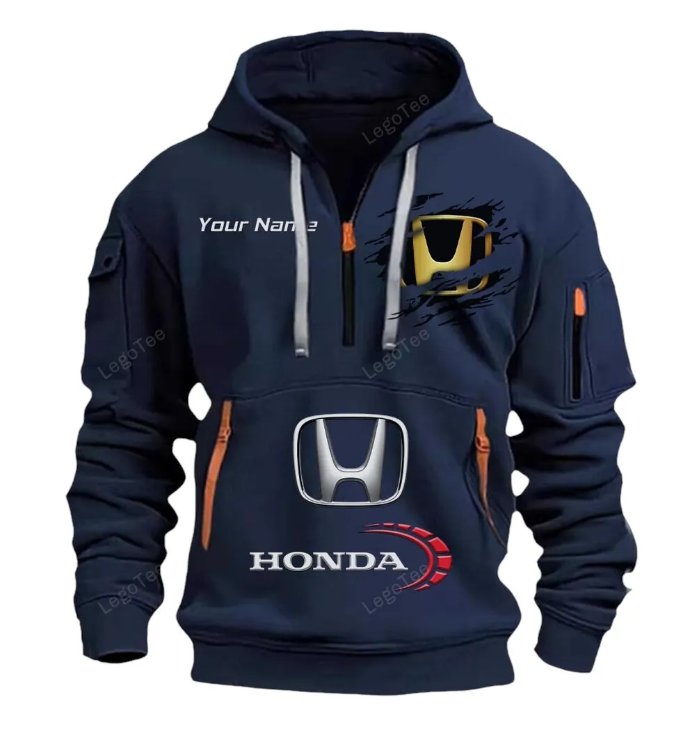 Honda Half Zip Hoodie CAR113021425806, Best Gift for Him, Husband, Boyfriend - Navy honda half zip hoodie car113021425806 best gift for him husband boyfriend navy