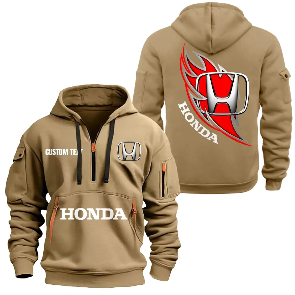 honda hoodie half zipper car1701112097 car all over print hoodie half zipper khaki yjorn
