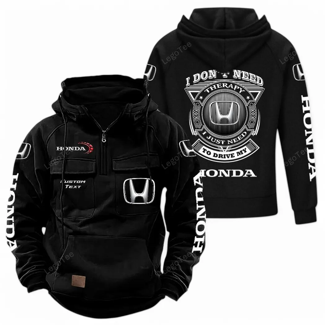 Honda Tactical Quarter Zip Hoodie CAR106021525013, Gifts For Men, Him, Husband, Boyfriend - Black