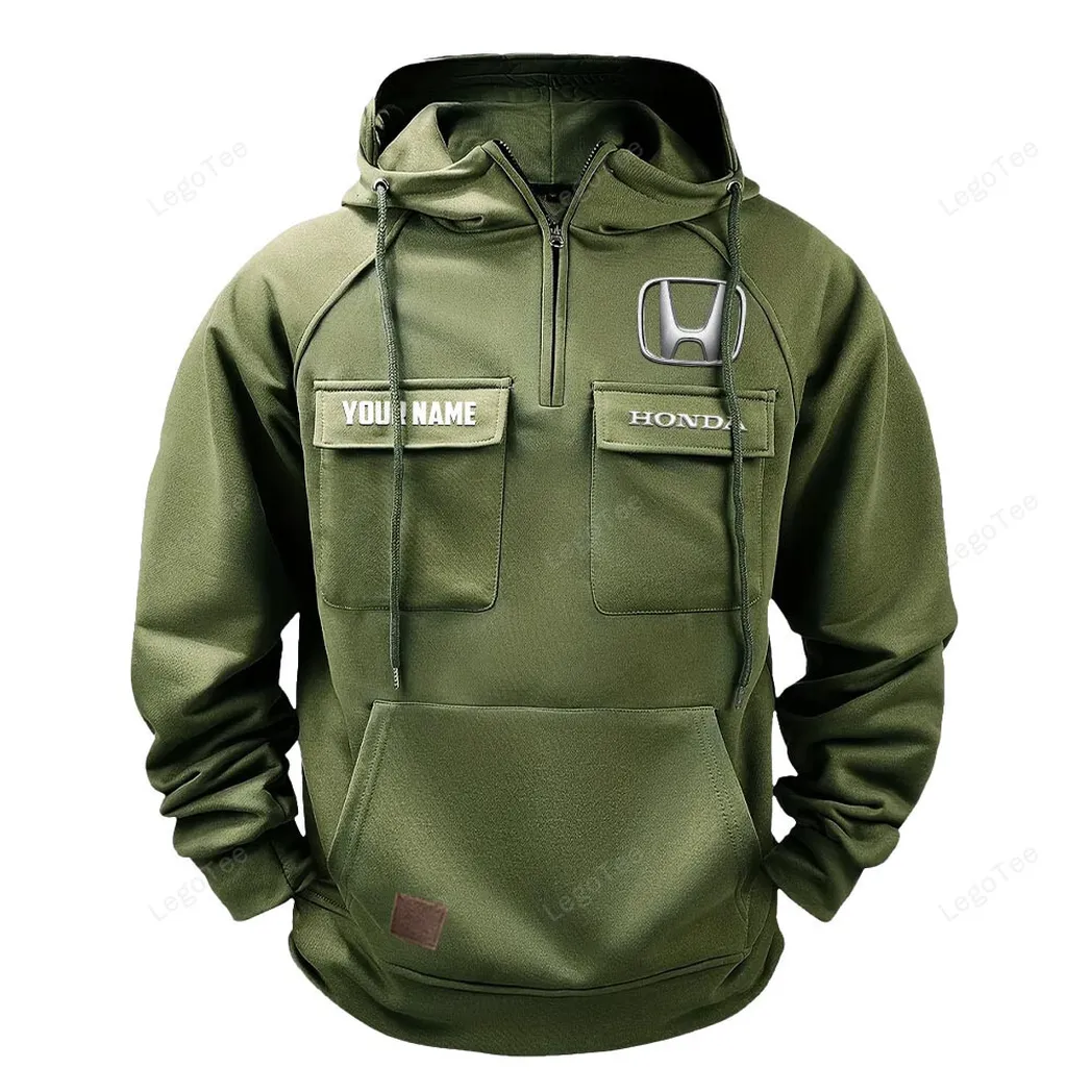 Honda Tactical Quarter Zip Hoodie, Gift For Honda Lovers, Gift For Him, Husband, Boyfriend - Army Green CAR109021425404-1