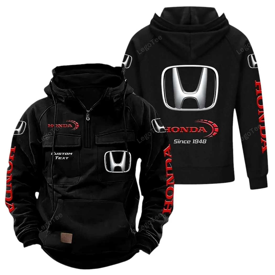 Honda Tactical Quarter Zip Hoodie, Gift For Honda Lovers, Gift For Him, Husband, Boyfriend - Black CAR96021425687-2