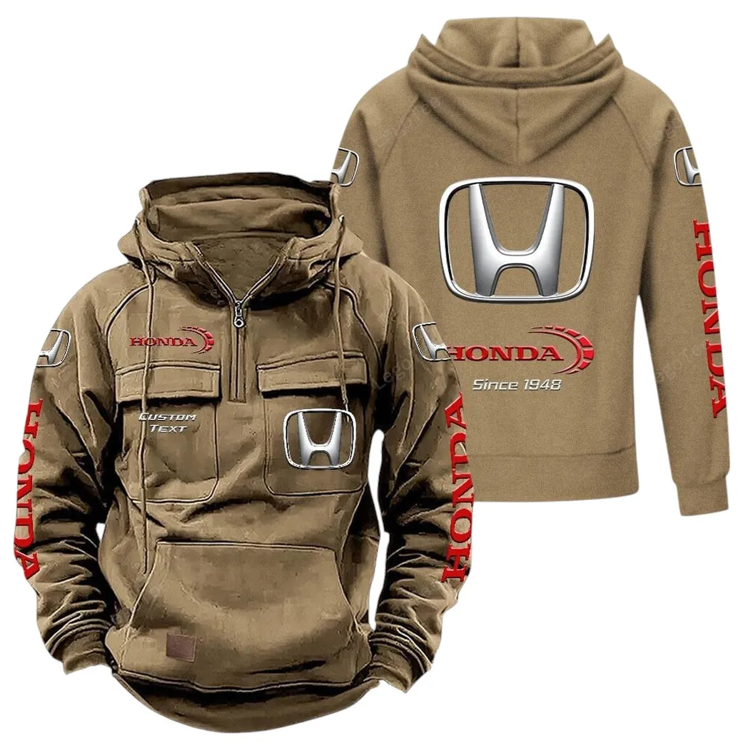 Honda Tactical Quarter Zip Hoodie, Gift For Honda Lovers, Gift For Him, Husband, Boyfriend - Khaki CAR96021425687-4
