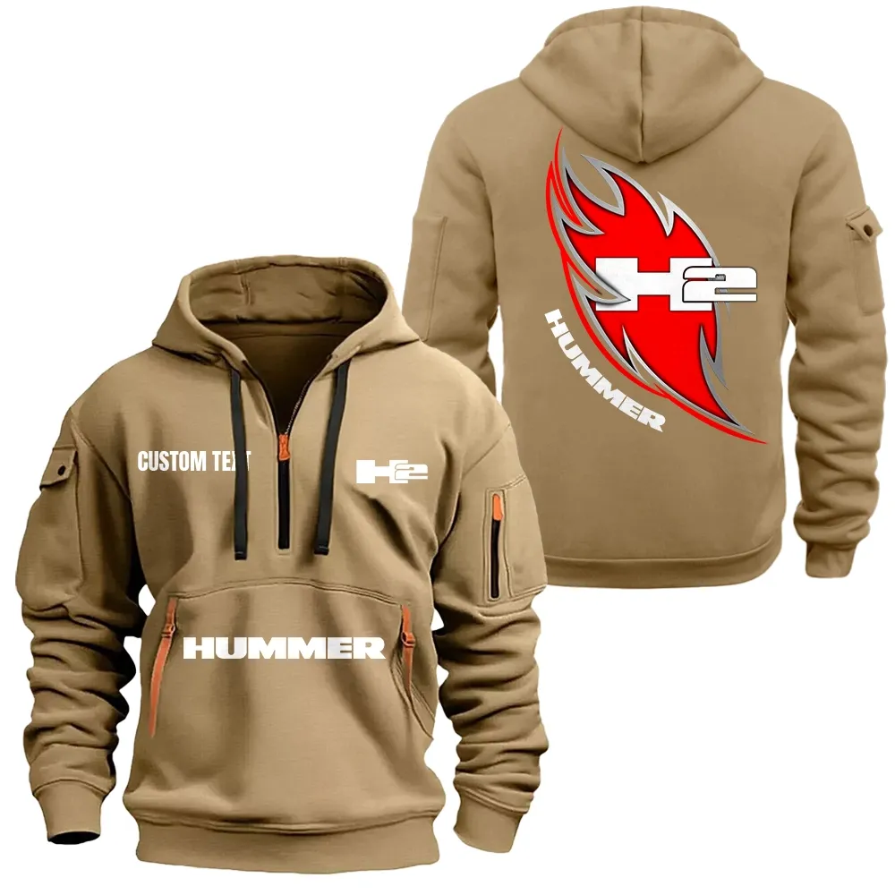 Hummer H2 Hoodie Half Zipper CAR1701112098, CAR All Over Print Hoodie Half Zipper - Khaki