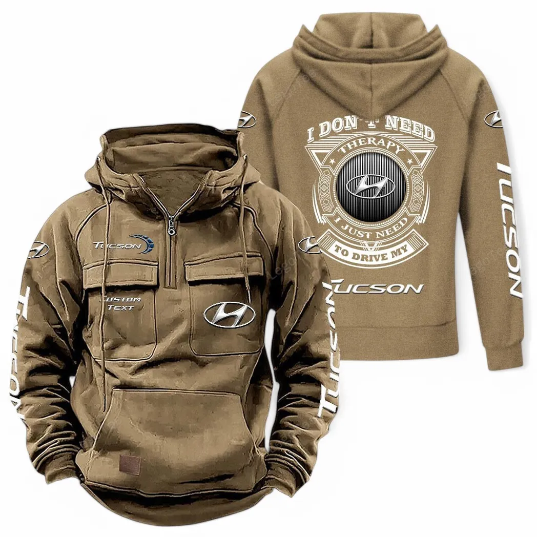 Hyundai Tucson Tactical Quarter Zip Hoodie CAR106021525024, Gifts For Men, Him, Husband, Boyfriend - Khaki