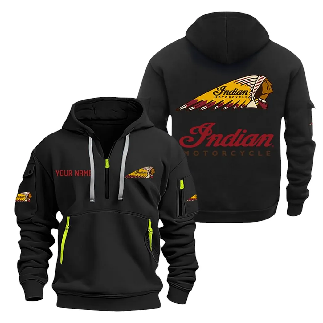Indian Motorcycle Half Zip Hoodie For Men, Gift For Indian Motorcycle Lovers CAR20022125715 - Black