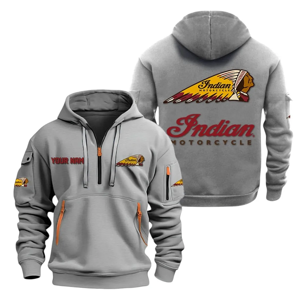 Indian Motorcycle Half Zip Hoodie For Men, Gift For Indian Motorcycle Lovers CAR20022125715 - Gray