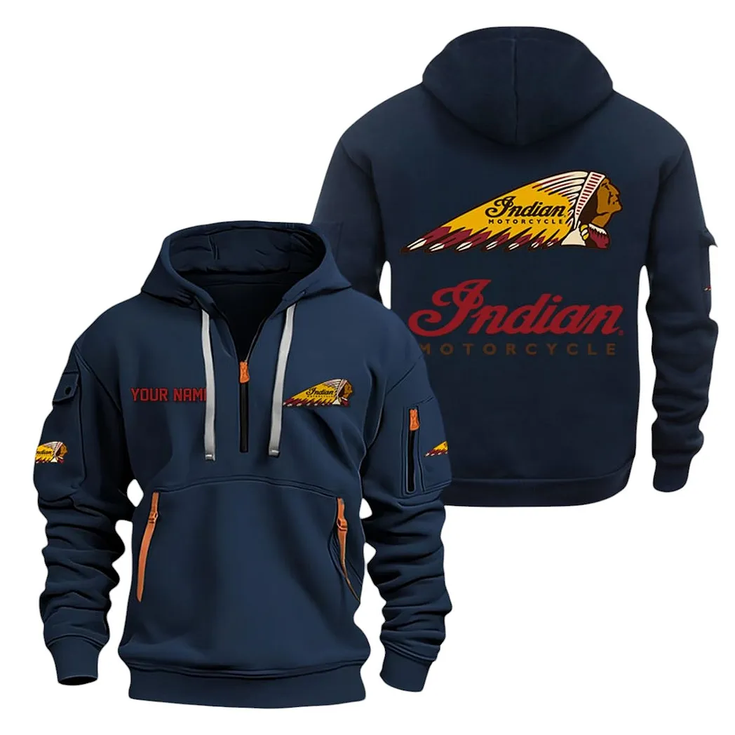 Indian Motorcycle Half Zip Hoodie For Men, Gift For Indian Motorcycle Lovers CAR20022125715 - Navy