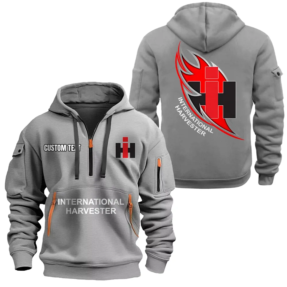 International Harvester Hoodie Half Zipper CAR1701112104, CAR All Over Print Hoodie Half Zipper - Gray