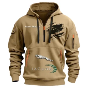 Jaguar Cars Half Zip Hoodie CAR113021425785, Best Gift for Him, Husband, Boyfriend - Khaki