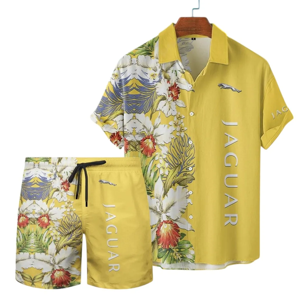 Jaguar Cars Hawaiian Shirt Set, Gift For Jaguar Cars Lovers, Gift For Him, Husband, Boyfriend CAR12303042506 - Yellow