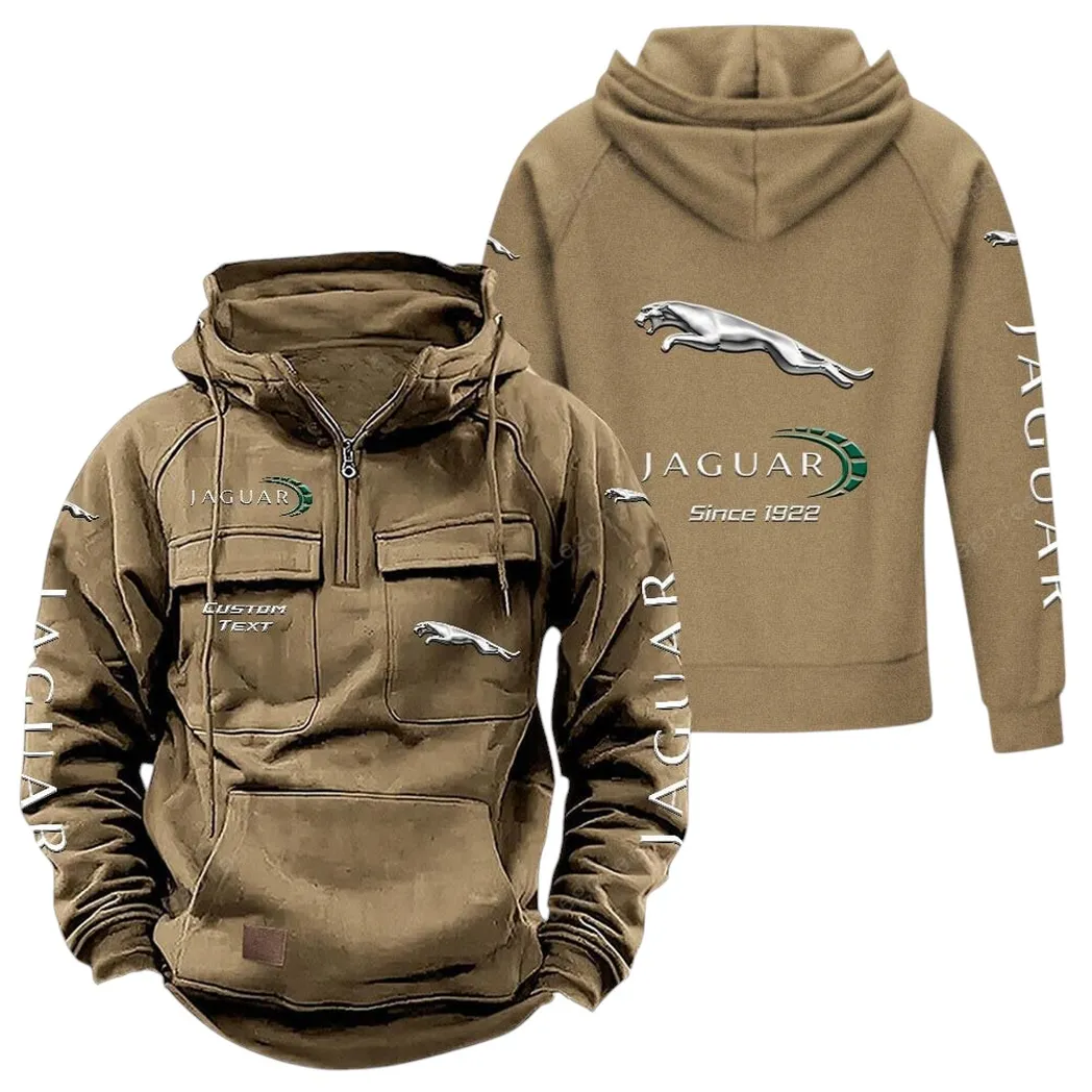 Jaguar Cars Tactical Quarter Zip Hoodie, Gift For Jaguar Cars Lovers, Gift For Him, Husband, Boyfriend - Khaki CAR96021425673-4