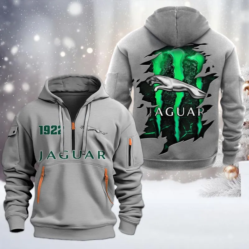 Jaguar Half Zip Hoodie, All Over Print Half Zip Hoodies For Men CAR198032778 - Gray