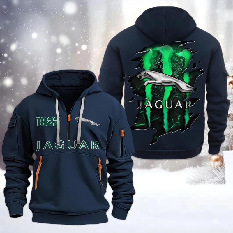 Jaguar Half Zip Hoodie, All Over Print Half Zip Hoodies For Men CAR198032778 - Navy