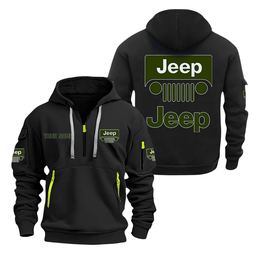 Jeep Half Zip Hoodie For Men, Gift For Jeep Lovers CAR20022125756 - Black