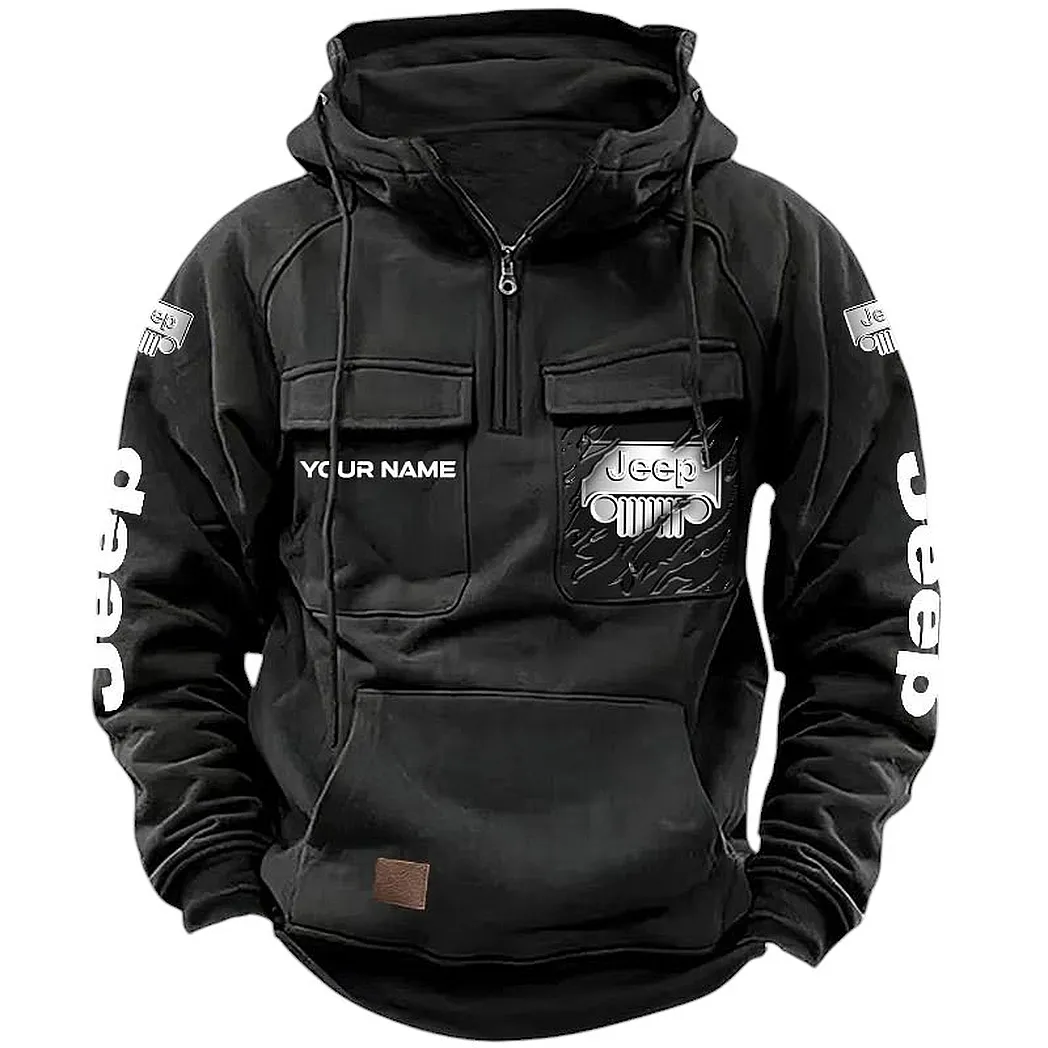 Jeep Hoodie Tactical Quarter Zip, Gift For Jeep Lovers CAR164022425131 - Black