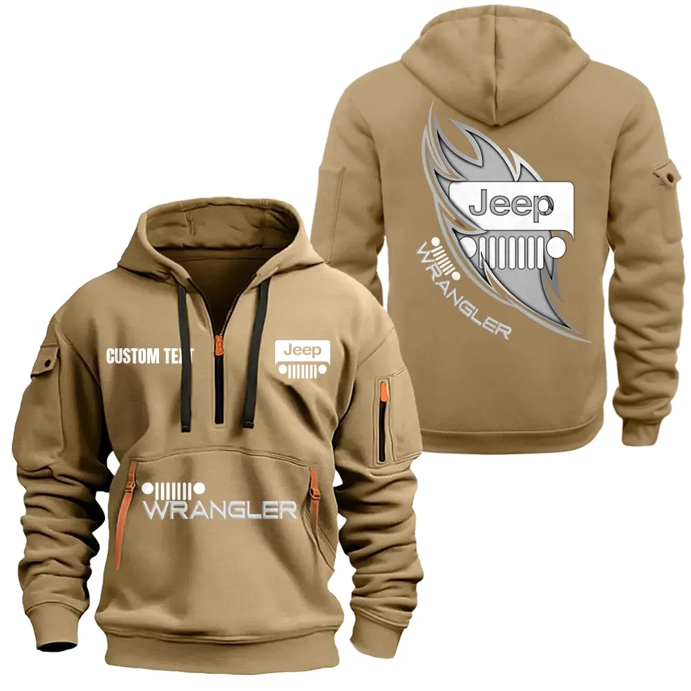 Jeep wrangler Hoodie Half Zipper CAR1701112107, CAR All Over Print Hoodie Half Zipper - Khaki