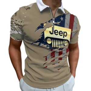 Jeep Wrangler Zipper Polo Shirt, All Over Print Shirt For Jeep Wrangler Fan CAR340213043-1
