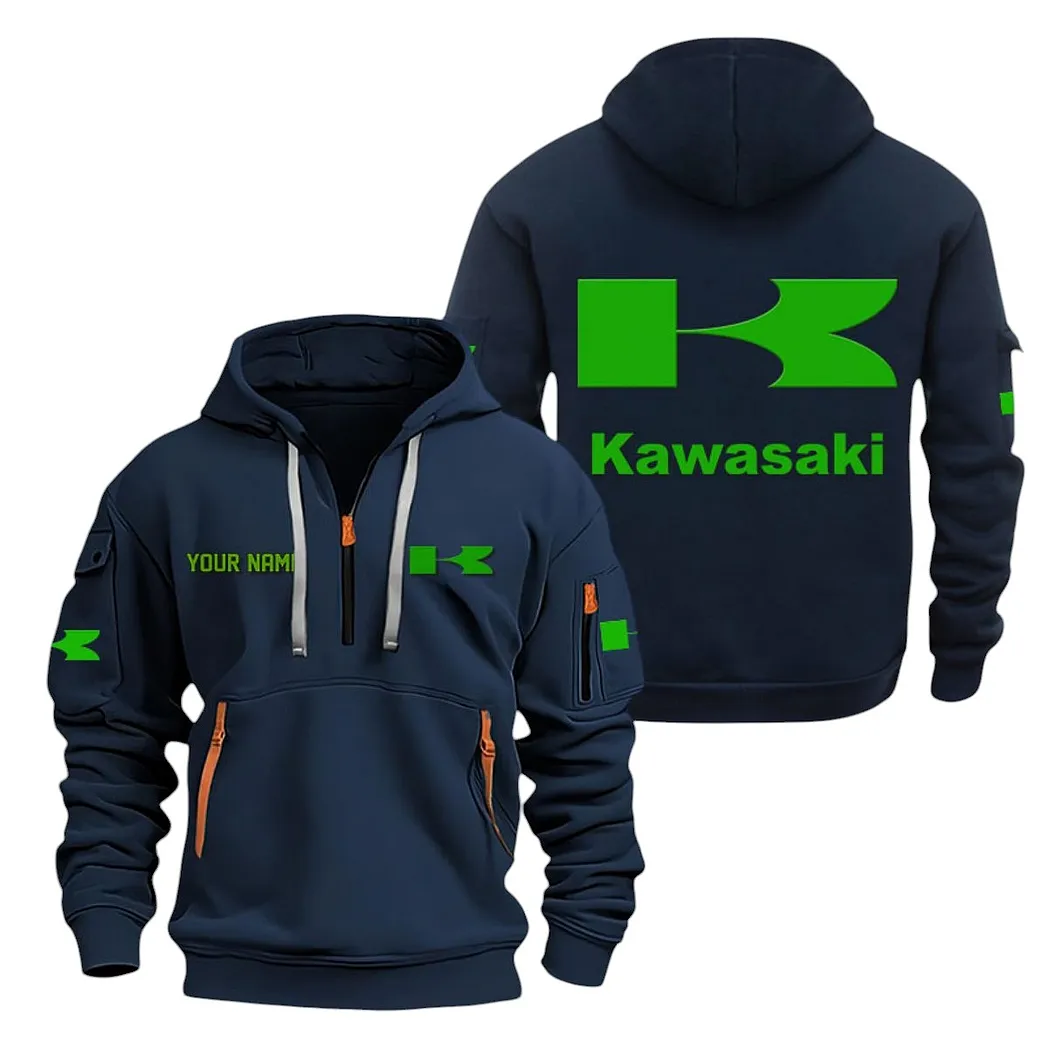 Kawasaki Half Zip Hoodie For Men, Gift For Kawasaki Lovers CAR20022125694 - Navy