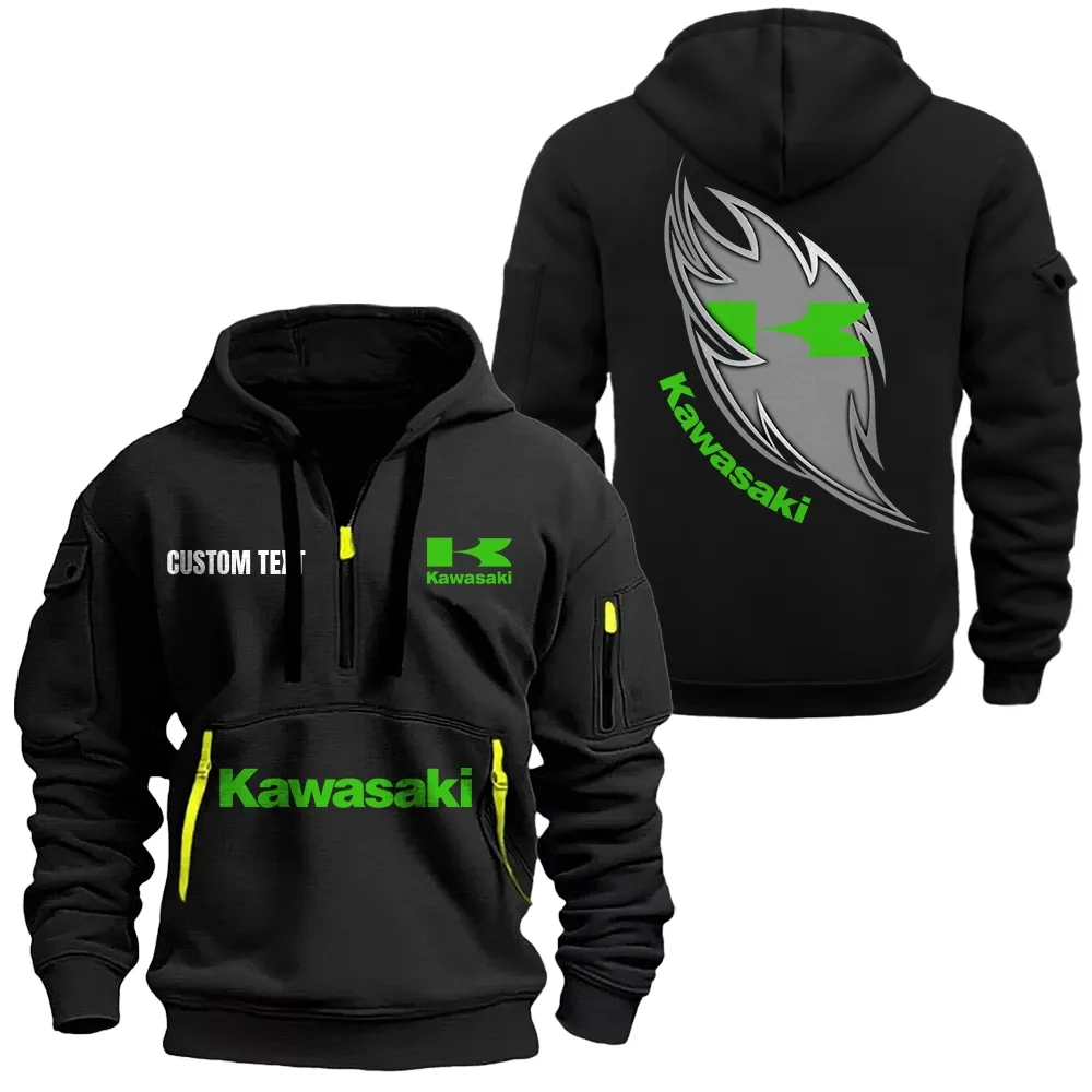 kawasaki hoodie half zipper car1701112109 car all over print hoodie half zipper black p3f0m