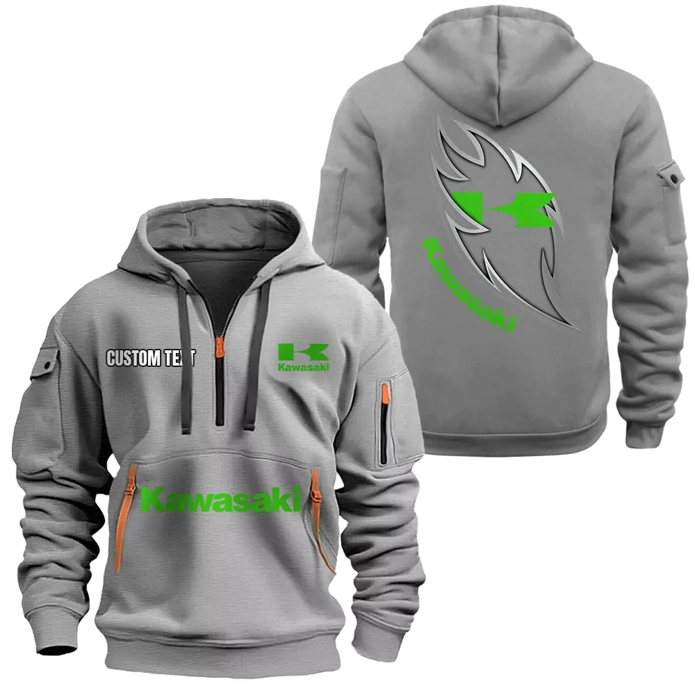 Kawasaki Hoodie Half Zipper CAR1701112109, CAR All Over Print Hoodie Half Zipper - Gray