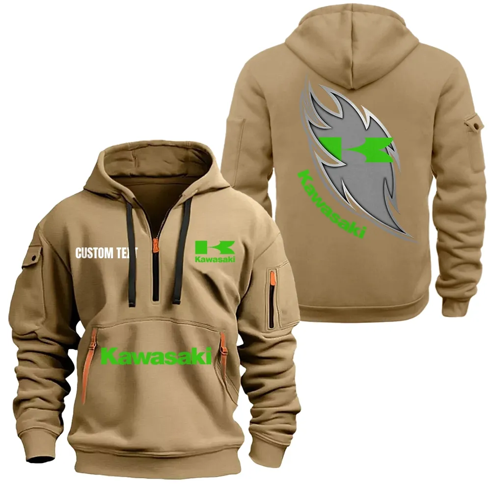 Kawasaki Hoodie Half Zipper CAR1701112109, CAR All Over Print Hoodie Half Zipper - Khaki