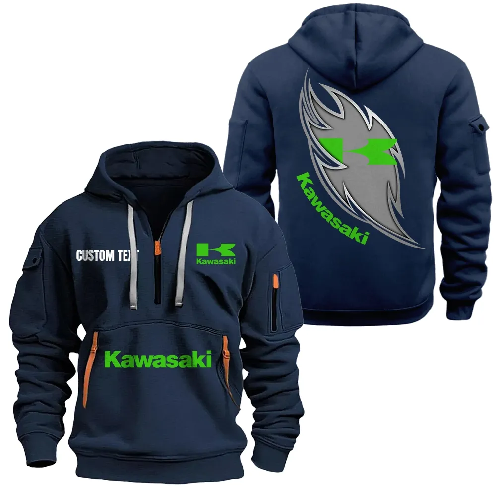 Kawasaki Hoodie Half Zipper CAR1701112109, CAR All Over Print Hoodie Half Zipper - Navy