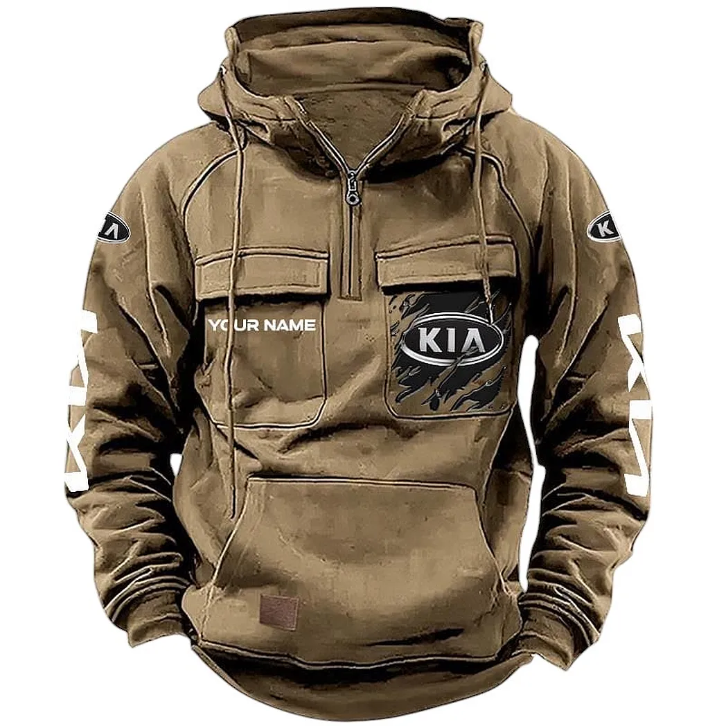 KIA Hoodie Tactical Quarter Zip, Gift For KIA Lovers CAR164022425133 - Khaki