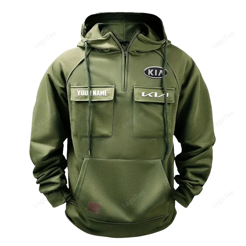 Kia Tactical Quarter Zip Hoodie, Gift For Kia Lovers, Gift For Him, Husband, Boyfriend - Army Green CAR109021425399-1