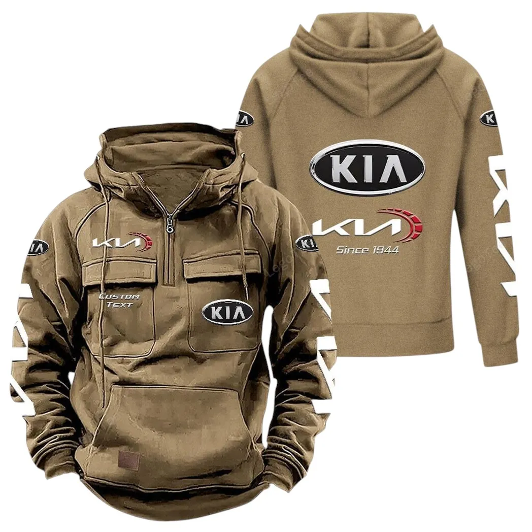Kia Tactical Quarter Zip Hoodie, Gift For Kia Lovers, Gift For Him, Husband, Boyfriend - Khaki CAR96021425685-4