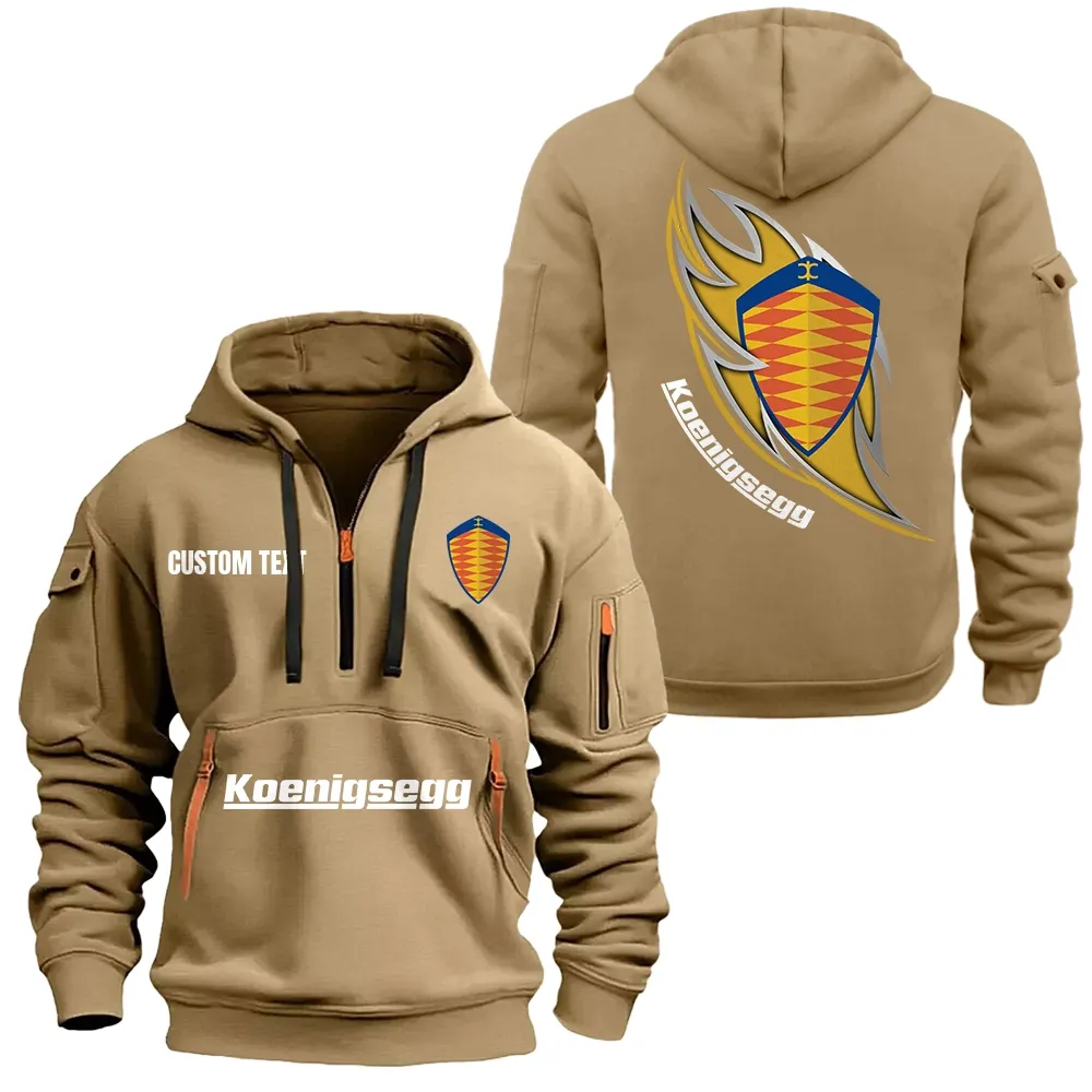 Koenigsegg Hoodie Half Zipper CAR1701112112, CAR All Over Print Hoodie Half Zipper - Khaki