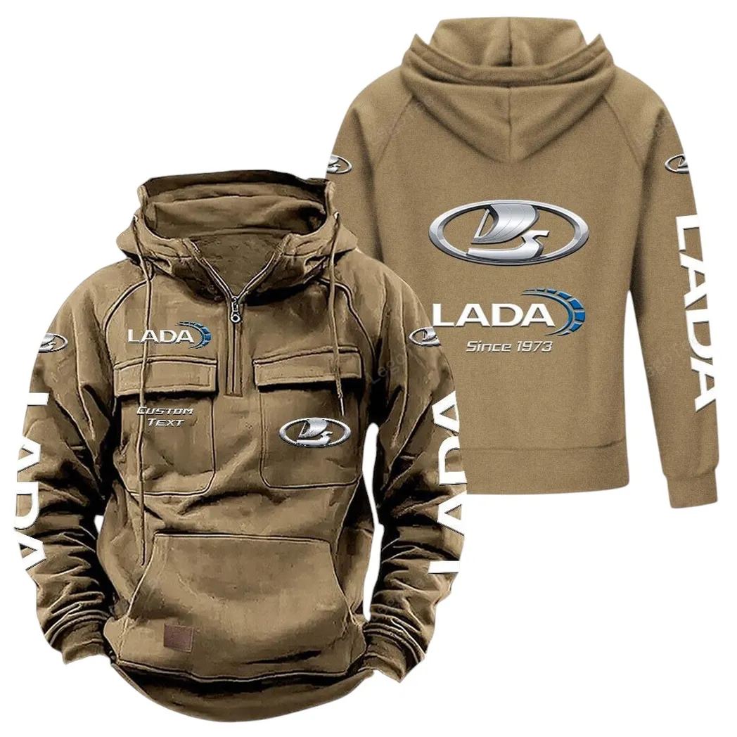 Lada Tactical Quarter Zip Hoodie, Gift For Lada Lovers, Gift For Him, Husband, Boyfriend - Khaki CAR96021425702-4