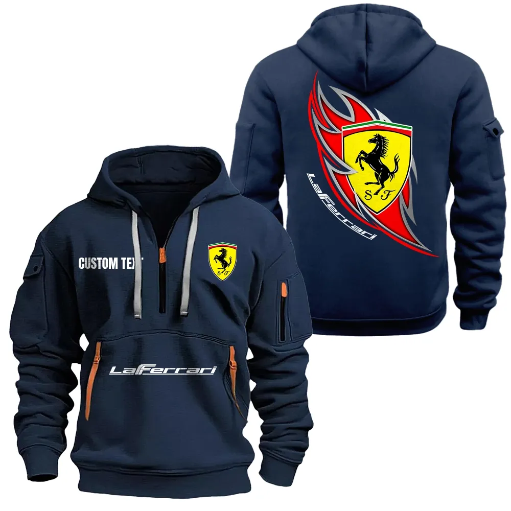 LaFerrari Hoodie Half Zipper CAR1701112116, CAR All Over Print Hoodie Half Zipper - Navy